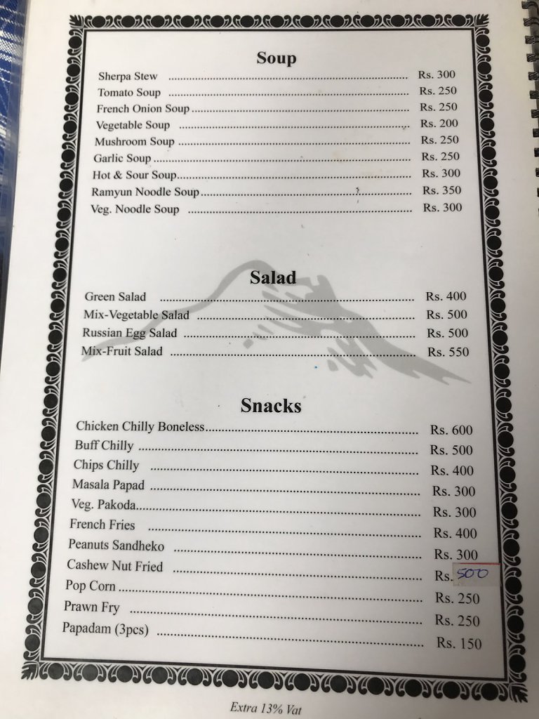 Menu in restaurant on track