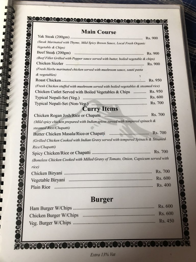 Menu in restaurant on track