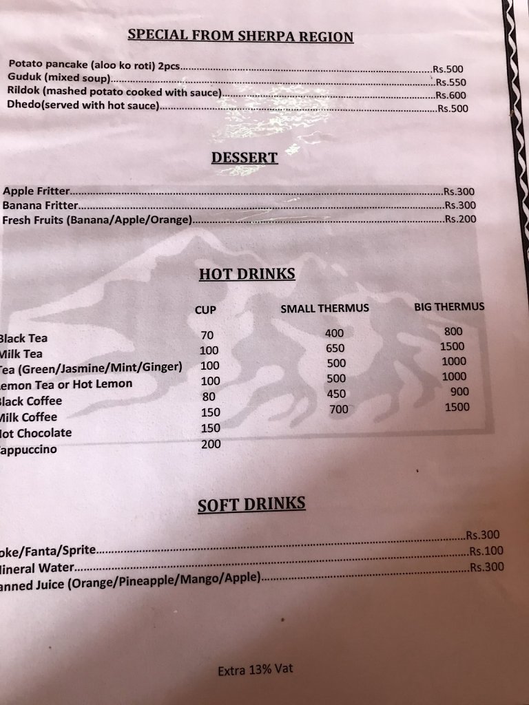 Menu in restaurant on track