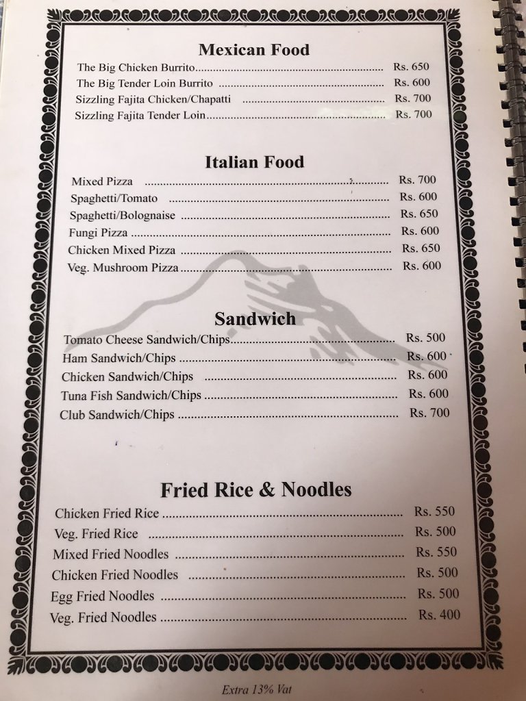 Menu in restaurant on track